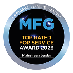 Mortgage Finance Gazette 2023 Top Rated for Service Mainstream Lender award badge